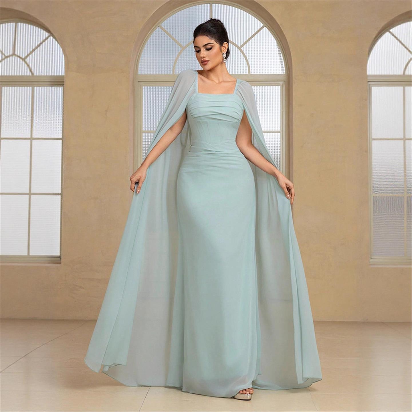 Linen Dress Wrap - Gaun Malam Panjang Elegan Warna Polos