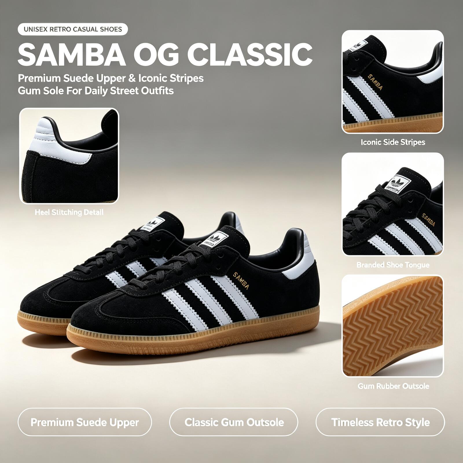Adidas Shoes Samba - Sepatu Sneakers Retro Unisex Adidas Asli