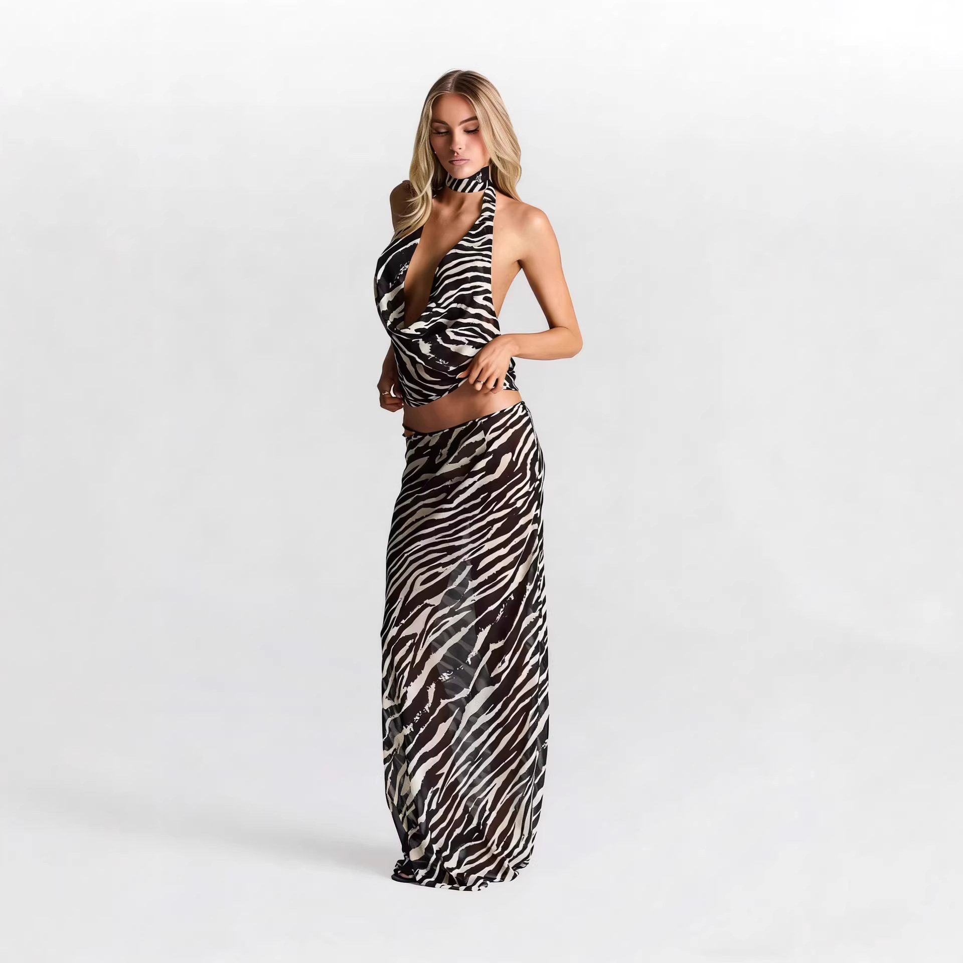 Set 2 potong motif zebra untuk - Maxi Dress Halter ulasan dan harga