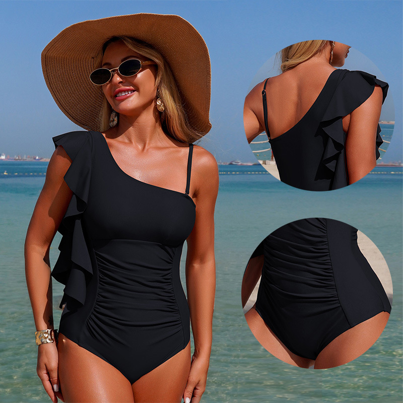 Baju Renang Wanita Satu Bahu M - Swimsuit Bikini Ruched ulasan dan harga