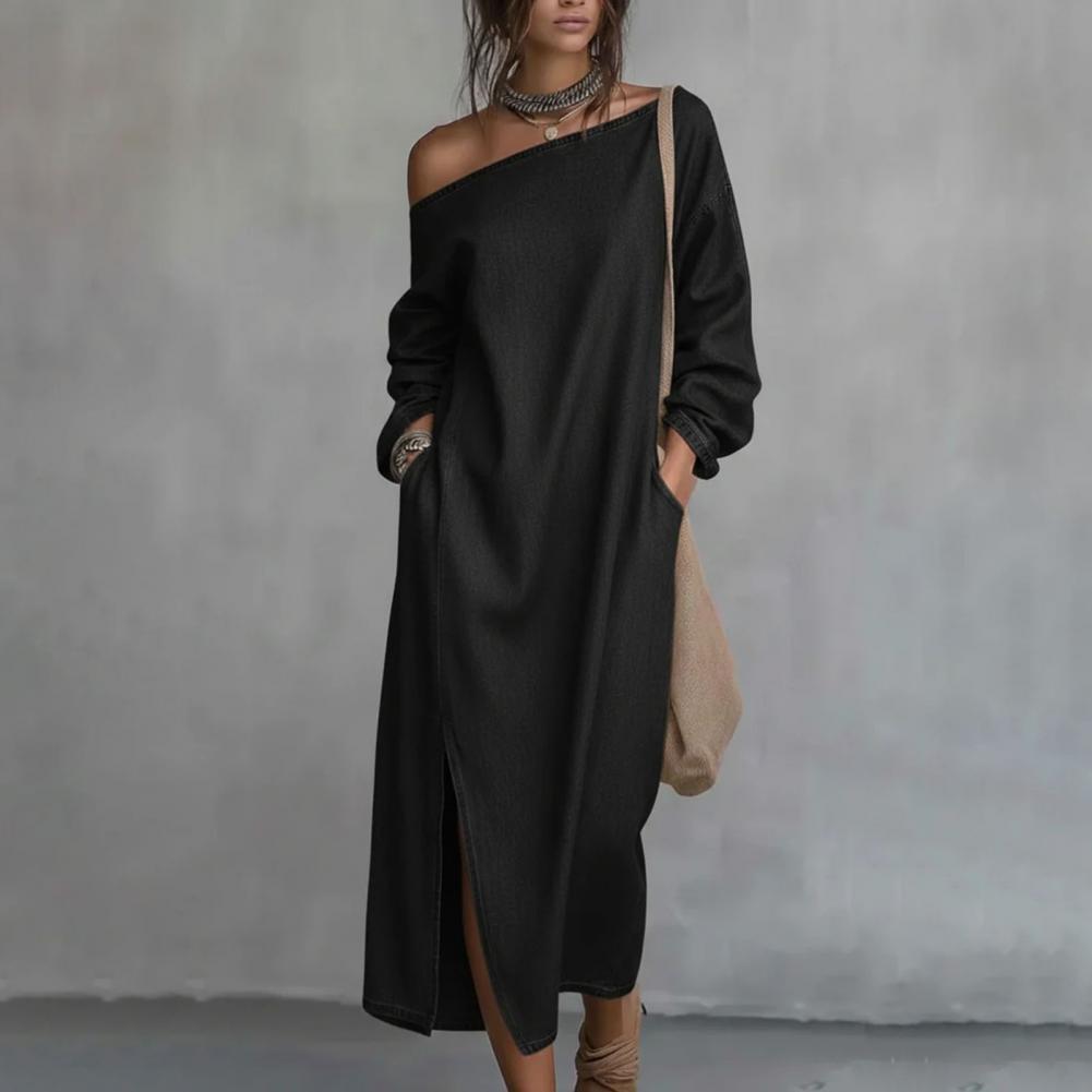 Gaun Maxi Wanita Satu Bahu Len - Linen Dress Wrap ulasan dan harga