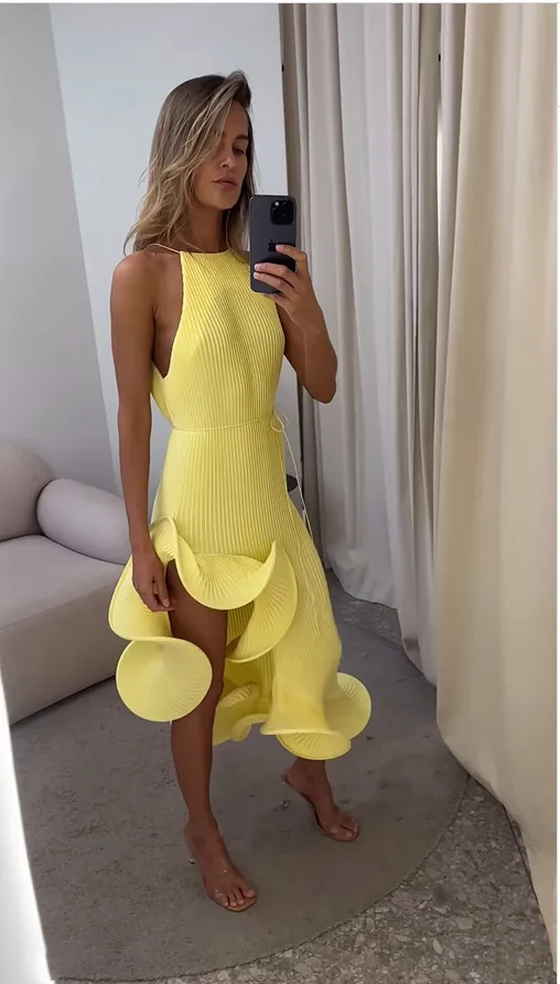 Gaun Maxi Halter Kuning Elegan - Maxi Dress Halter ulasan dan harga